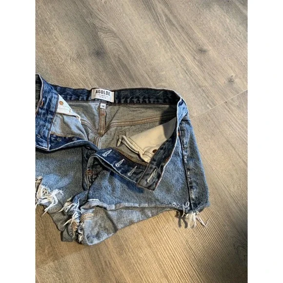 Agolde Cut-Off Shorts Women's Size 26 Blue Denim 100% Cotton Distressed Button